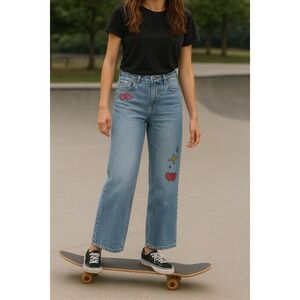 Thereabouts High Rise Baggy Jeans 20.5 Plus Hearts Stars Graphic‎ Y2K Inspired